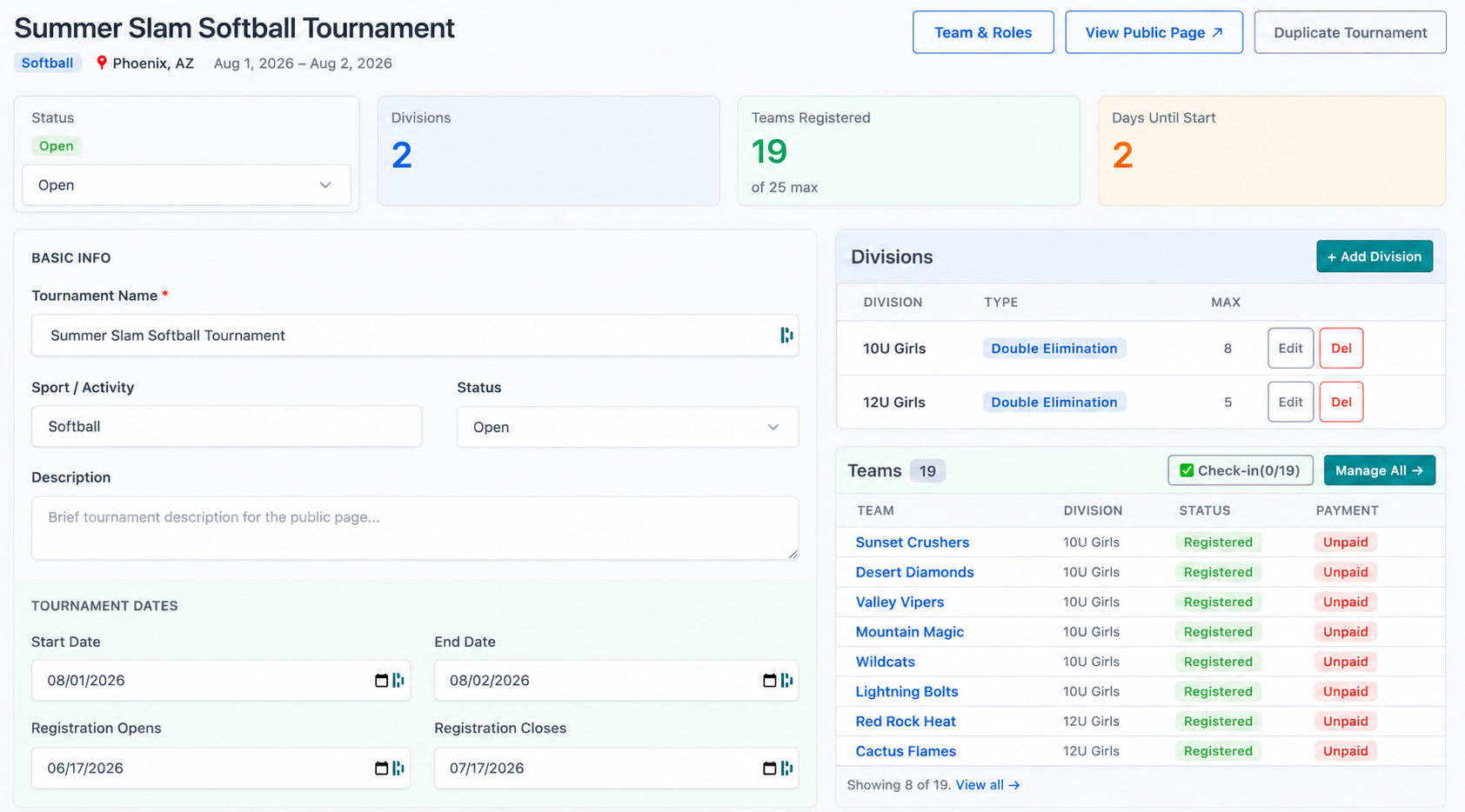 A tournament bracket showing seeded teams, rounds and scores